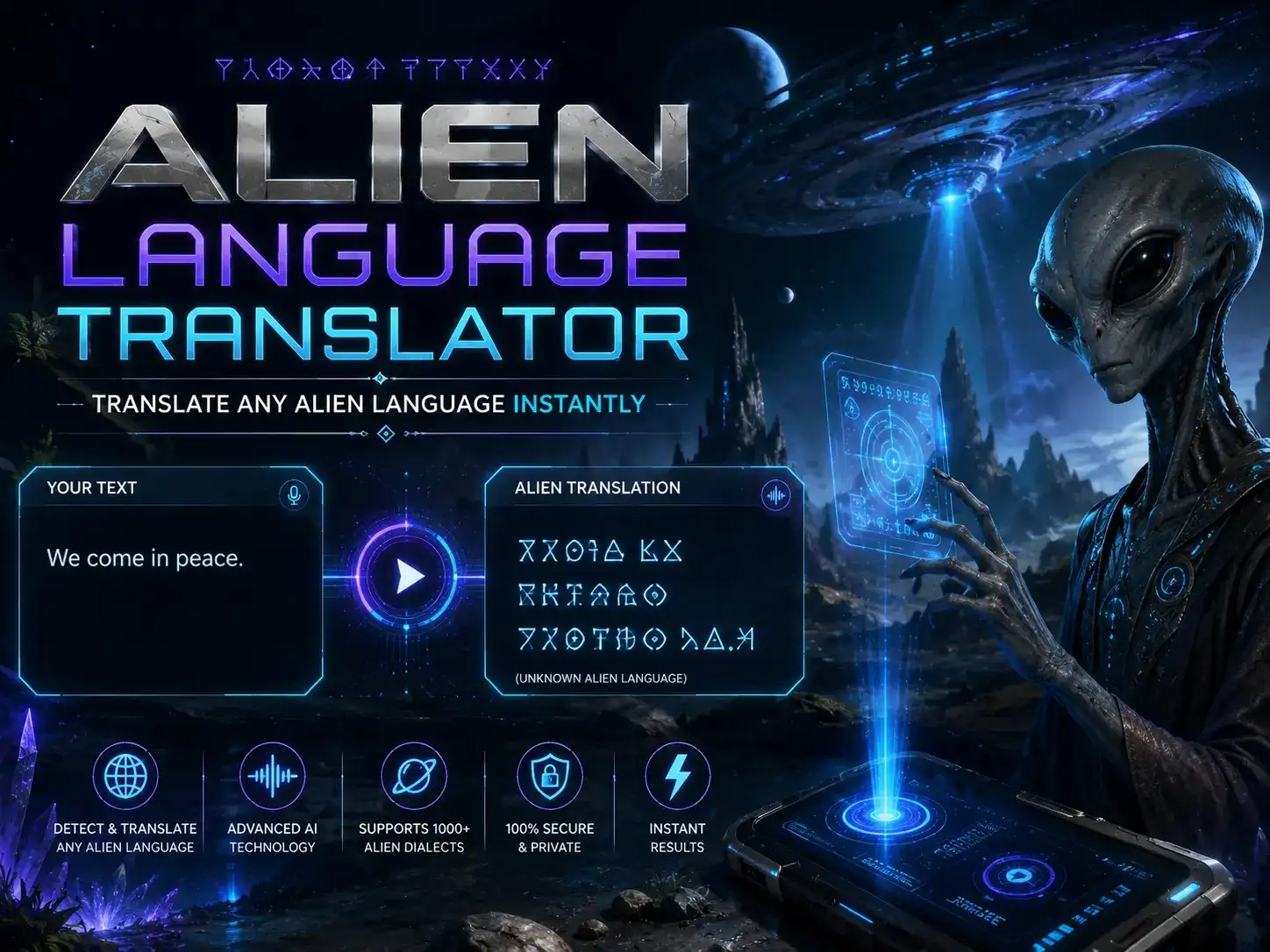 alien translator Free alien language translator — convert text to extraterrestrial speech