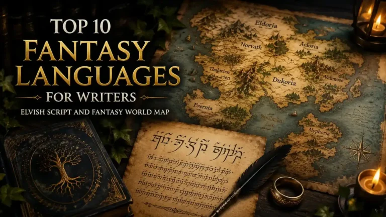 best fantasy languages Best fantasy languages for writers — Elvish script and fantasy world map