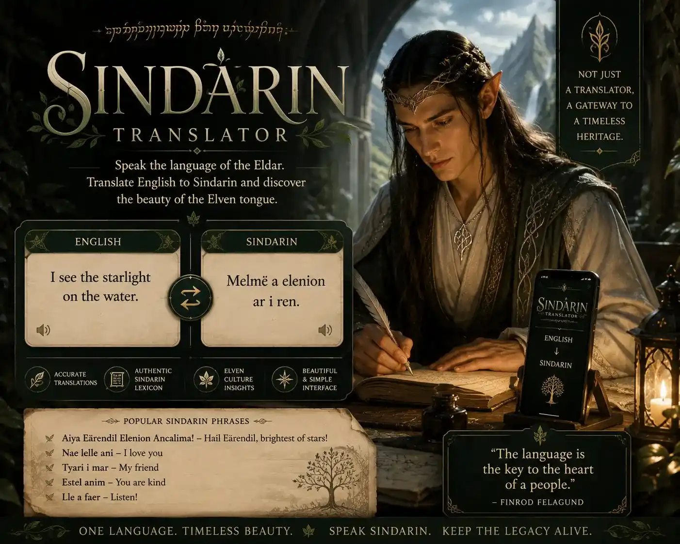 sindarin translator Free Sindarin translator — convert English to Sindarin Elvish language