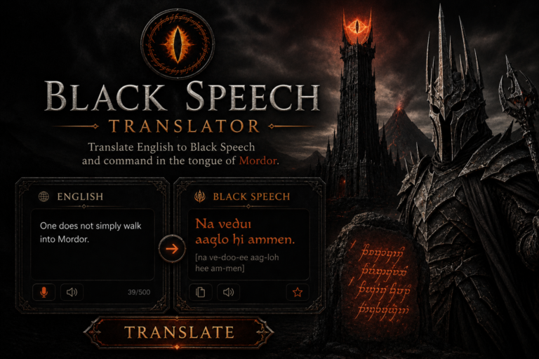 Black Speech translator - English to Black Speech of Mordor from Lord of the Rings Tolkien