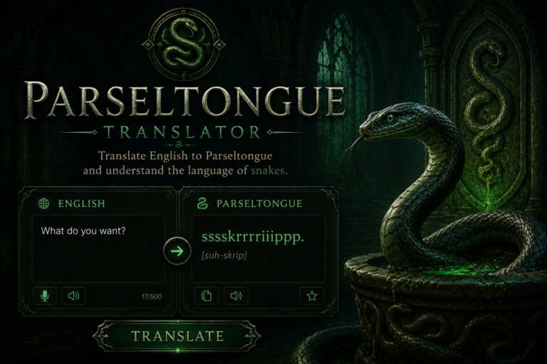 parseltongue translator english to parseltongue harry potter Parseltongue translator - English to Parseltongue serpent language from Harry Potter